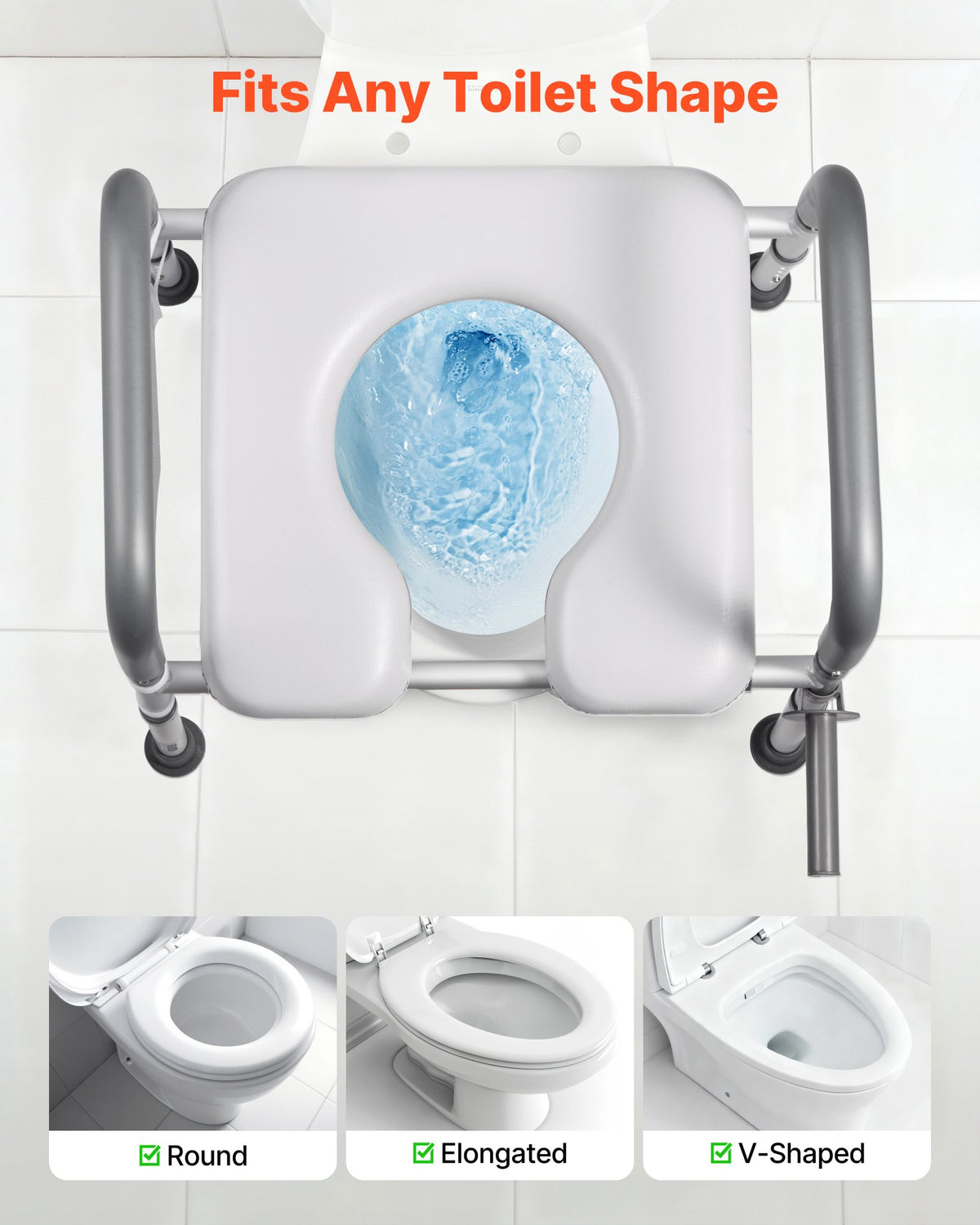 VEVOR Raised Toilet Seat with Arms, 181 kg Load Capacity, Adjustable Height and Width, Commode Cushion Padded Elevated Toilet Seat Riser with Handles for Seniors, Elderly, Handicap, Disabled, Adults