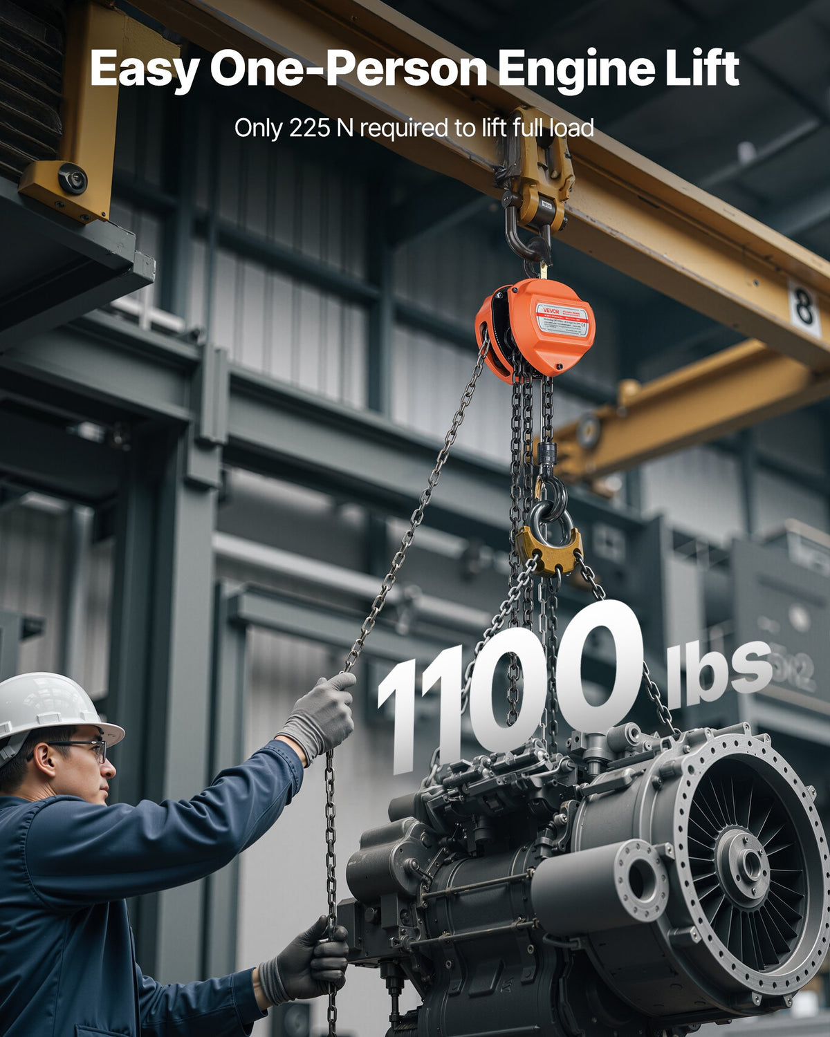VEVOR Hand Chain Hoist, 1/2 Ton Capacity, Manual Chain Block with Upgrade G80 Galvanized Chain, 3 m Lifting Height, Heavy Duty Pulley Hoist for Garage Warehouse Automotive Machinery, Orange
