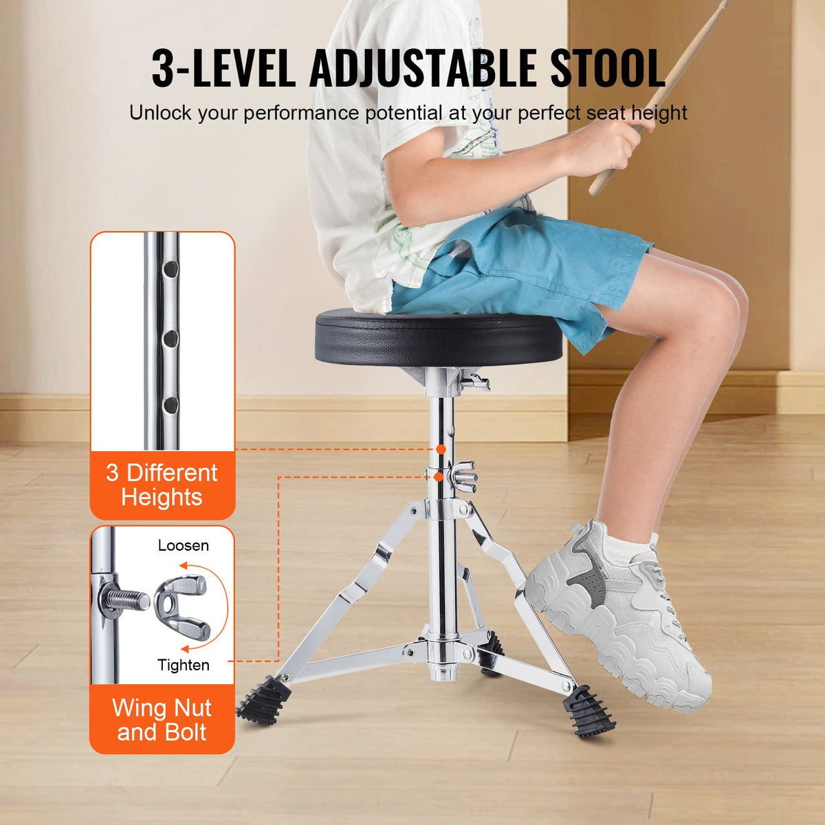 VEVOR Kids Drum Set, 3-Piece, 14 in Beginner Drum Set with Adjustable Throne Cymbal Pedal Two Pairs of Drumsticks, 8" Tom Drum 10" Snare Drum 14" Bass Drum, Starter Drum Kit for Child Kids, Blue