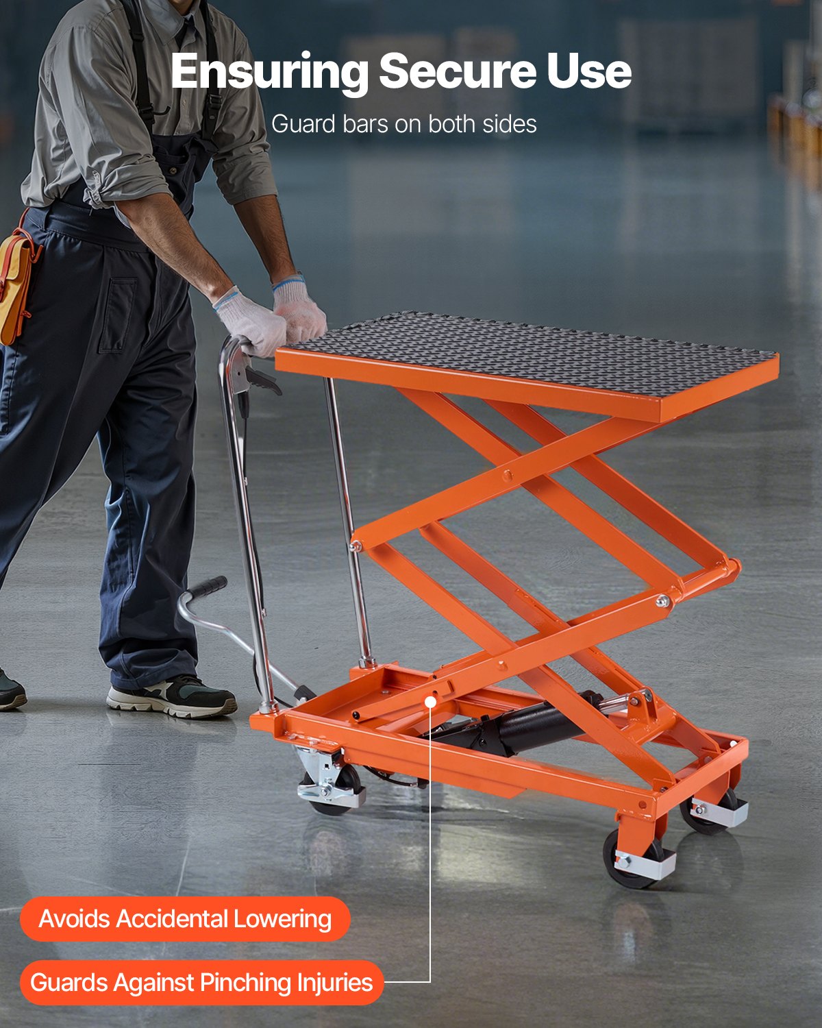 VEVOR Hydraulic Lift Table, 500 lbs Capacity, 47.2" Lifting Height, Double Scissor Lift Table Cart with 4 Wheels and Non-slip Pad, Manual Hydraulic Lifting Cart for Material Handling & Transportation