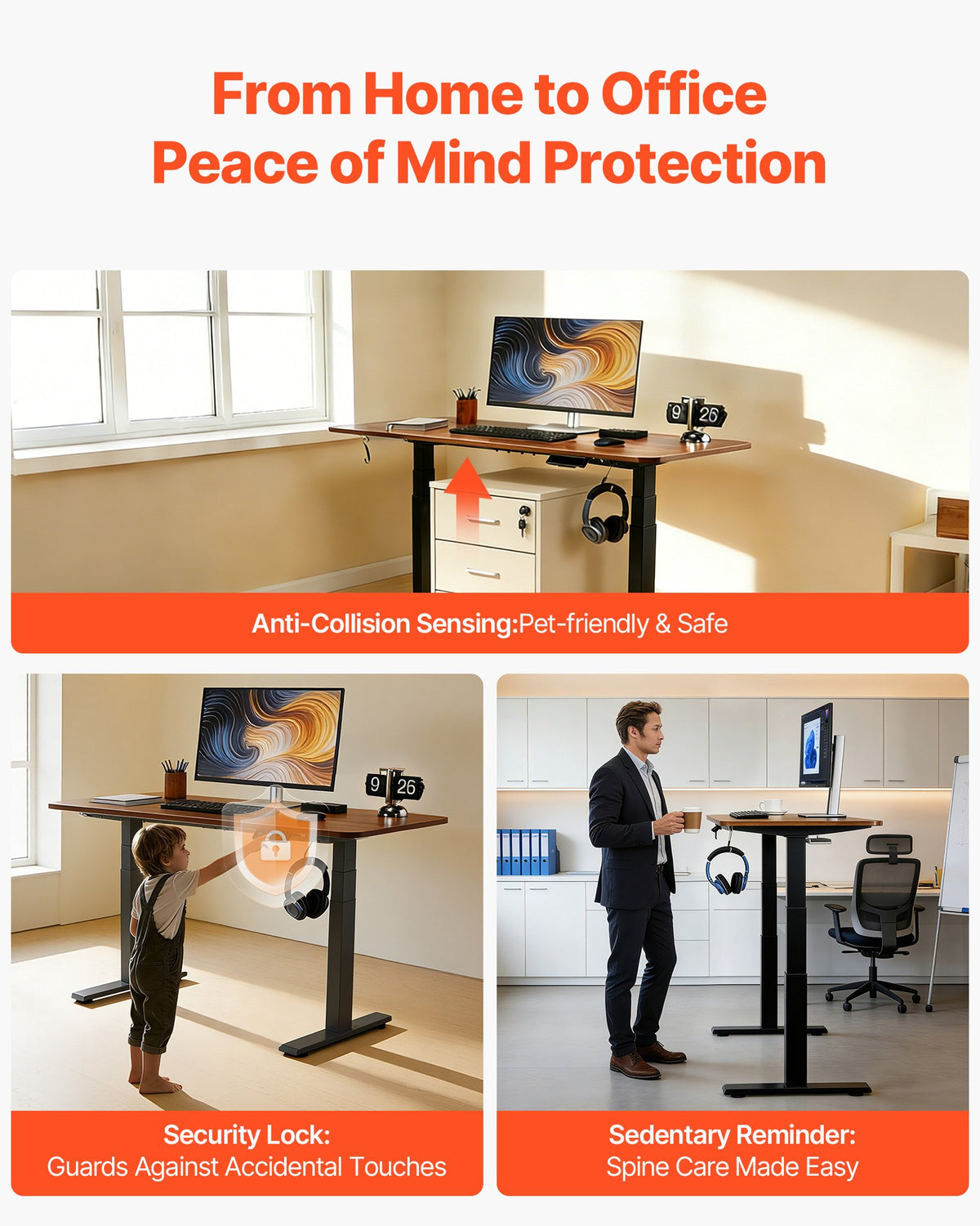 VEVOR Standing Desk Frame Dual Motor, Electric Adjustable 100-180 cm Extension Length, 3 Memory Height Settings Stand Up Table Legs, Sit to Stand Desk Leg Riser for Office Home Base Worksation, Black