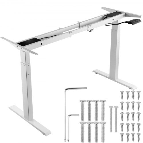 VEVOR Standing Desk Frame Dual Motor, Adjustable 27.6"-46.1"/70-117 cm Height & 43.3"-70.1"/110-178 cm Length Electric Stand Up Computer Desk Legs, Ergonomic DIY Workstation Base for Home and Office (White Frame Only)