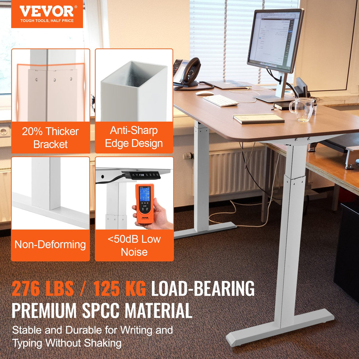 VEVOR Standing Desk Frame Dual Motor, Adjustable 27.6"-46.1"/70-117 cm Height & 43.3"-70.1"/110-178 cm Length Electric Stand Up Computer Desk Legs, Ergonomic DIY Workstation Base for Home and Office (White Frame Only)