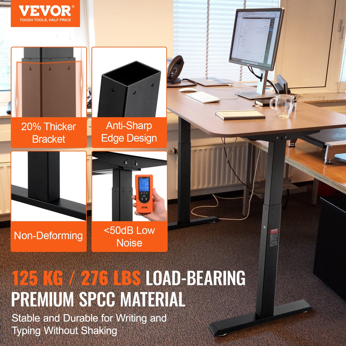 VEVOR Electric Standing Desk Frame Dual Motor Adjustable 70-117 cm H Black