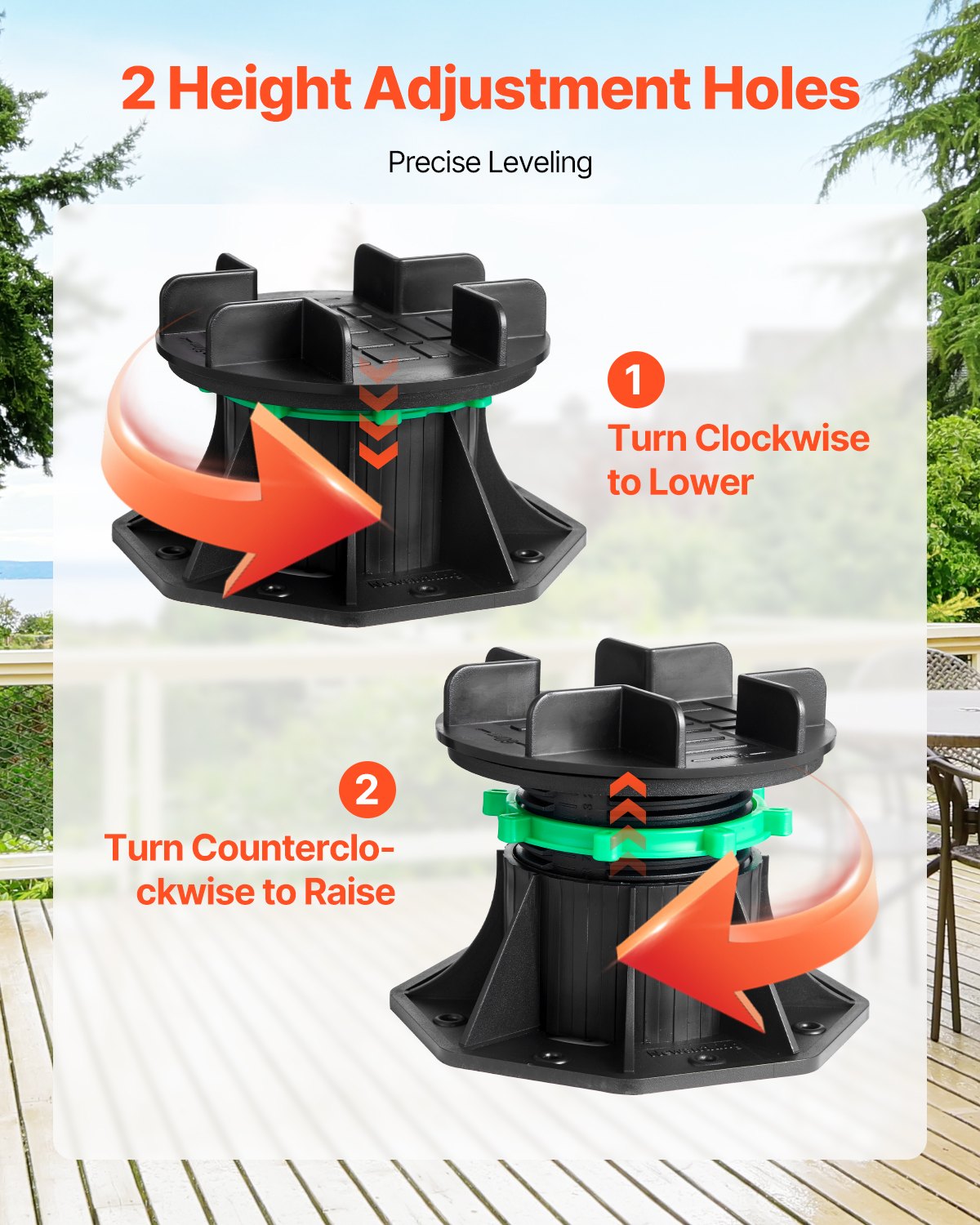 VEVOR Deck Blocks 8 PCS, 2200 lbs / 997.90 kg Load Capacity Deck Support Plastic Pedestal Paver, Raising 3.54 - 4.65 inch / 90 - 118 mm, Height Adjustable Shed Foundation Base for Wood Concrete Metal