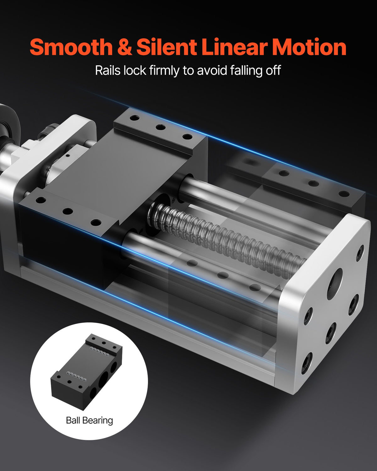 VEVOR Linear Stage Actuator, 100 mm Effective Stroke, Ball Screw CNC Linear Motion Guide Rail, Double Optical Axis, C7 High-Precision, Bearing Slide Block, Manual Handwheel, for CNC Router X Y Z Axis
