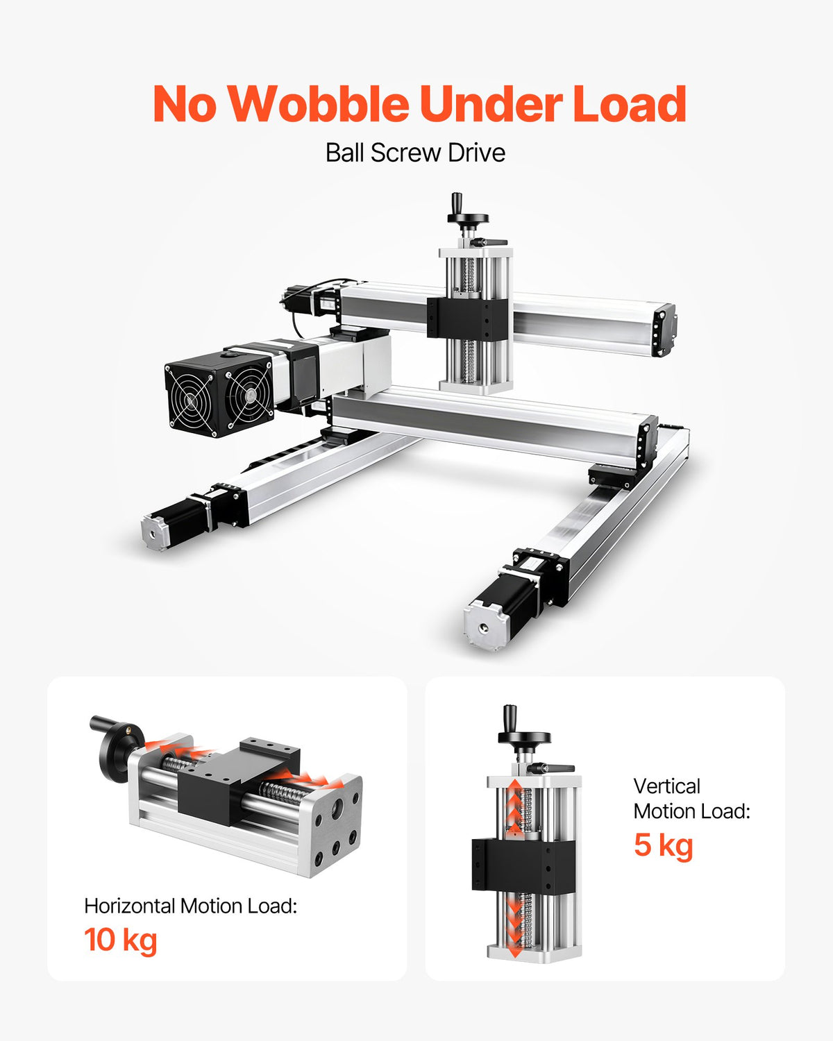 VEVOR Linear Stage Actuator, 100 mm Effective Stroke, Ball Screw CNC Linear Motion Guide Rail, Double Optical Axis, C7 High-Precision, Bearing Slide Block, Manual Handwheel, for CNC Router X Y Z Axis