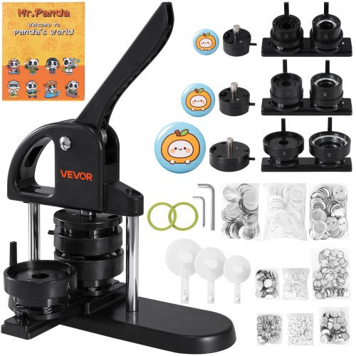 VEVOR Button Maker Machine, 1/1.25/2.28 inch(25/32/58mm) 3-in-1 Pin Maker, Installation-Free Badge Punch Press Kit, Button Making Supplies with 300pcs Button Parts, Circle Cutter, Magic Book