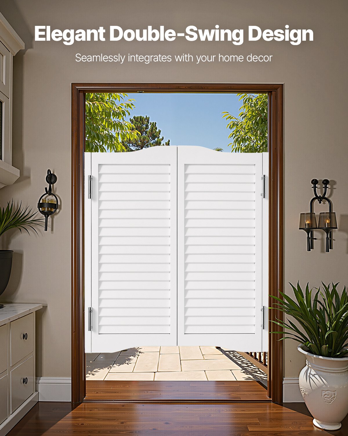 VEVOR Swinging Cafe Doors, Arched Top Interior Saloon Doors 91.4 x 91.4 cm, Double Action Made of Pine Wood, with Hinges & Hardware, Easy to Install, for Hallway Kitchen Bar Pub Entrance, White