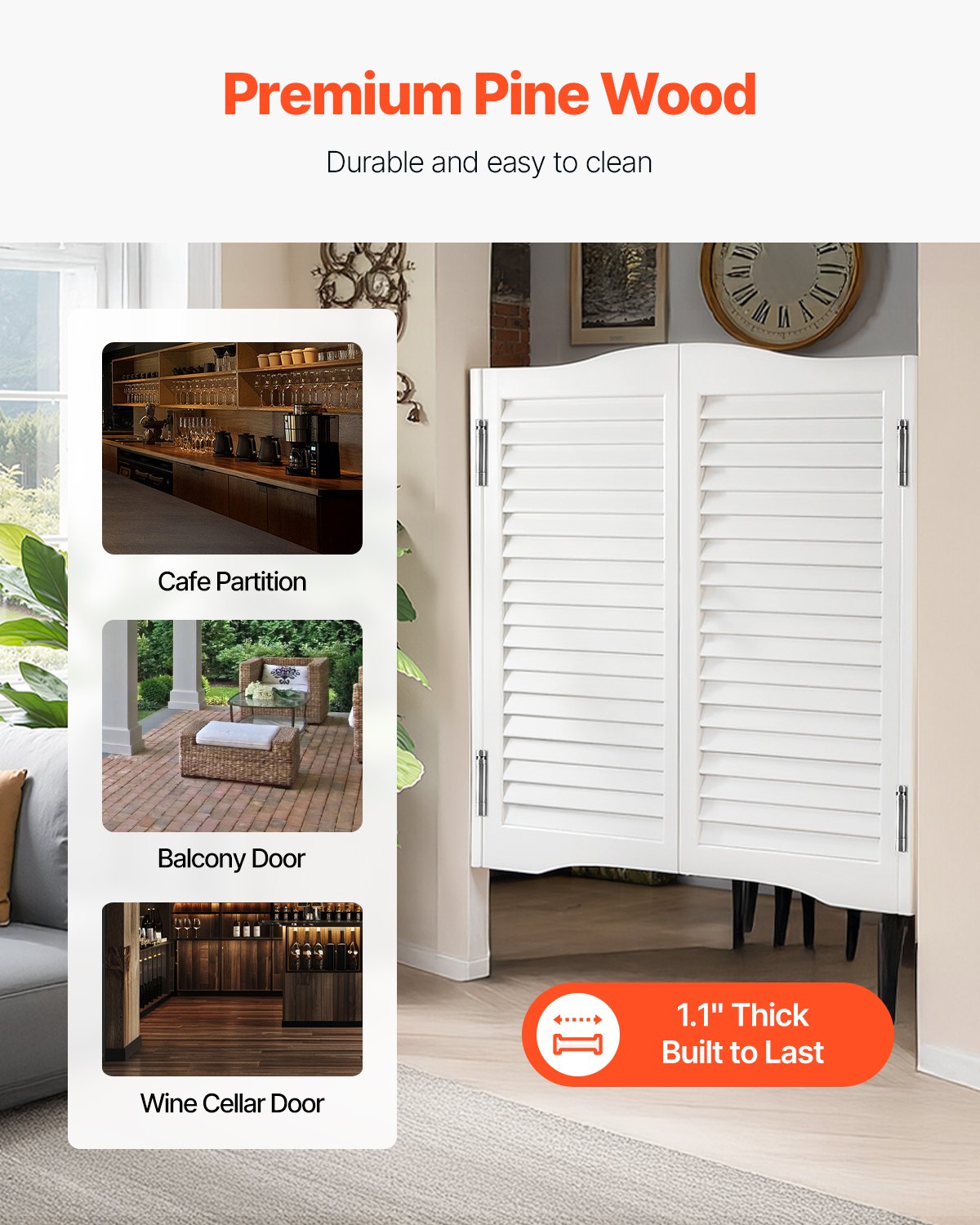 VEVOR Swinging Cafe Doors, Arched Top Interior Saloon Doors 91.4 x 91.4 cm, Double Action Made of Pine Wood, with Hinges & Hardware, Easy to Install, for Hallway Kitchen Bar Pub Entrance, White