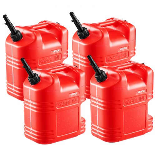 VEVOR Fuel Container, 19 L, Gas Tank with Spout & Clear Scale, 15 L/min Max Flow Rate, Secure & Leak-proof, Portable Flat Fluid Container for Most Cars Motorcycle ATV UTV, Red, 4 Packs