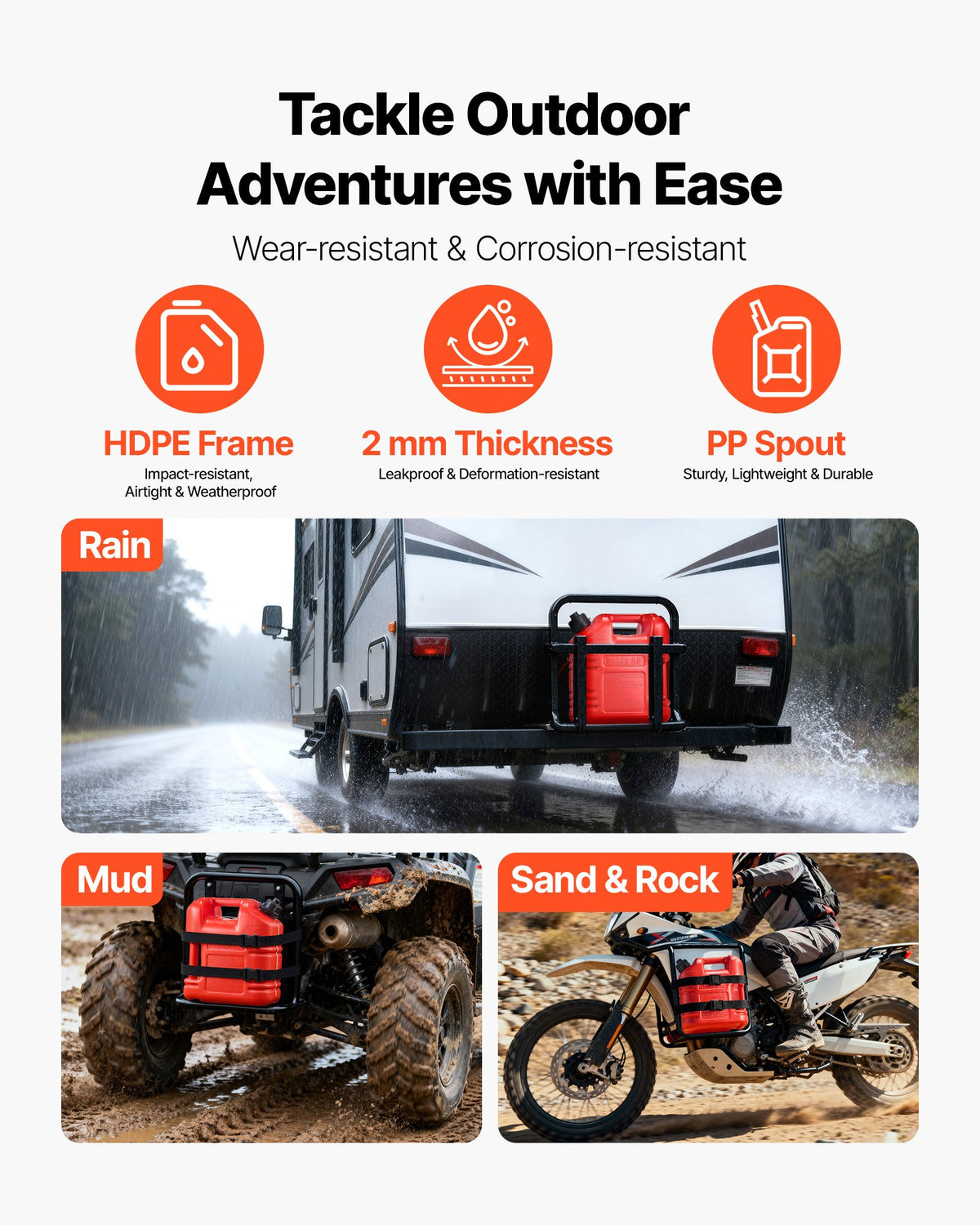 VEVOR Fuel Container, 9.5 L, Gas Tank with Spout & Clear Scale, 15 L/min Max Flow Rate, Secure & Leak-proof, Portable Flat Fluid Container for Most Cars Motorcycle ATV UTV, Red, 1 Pack
