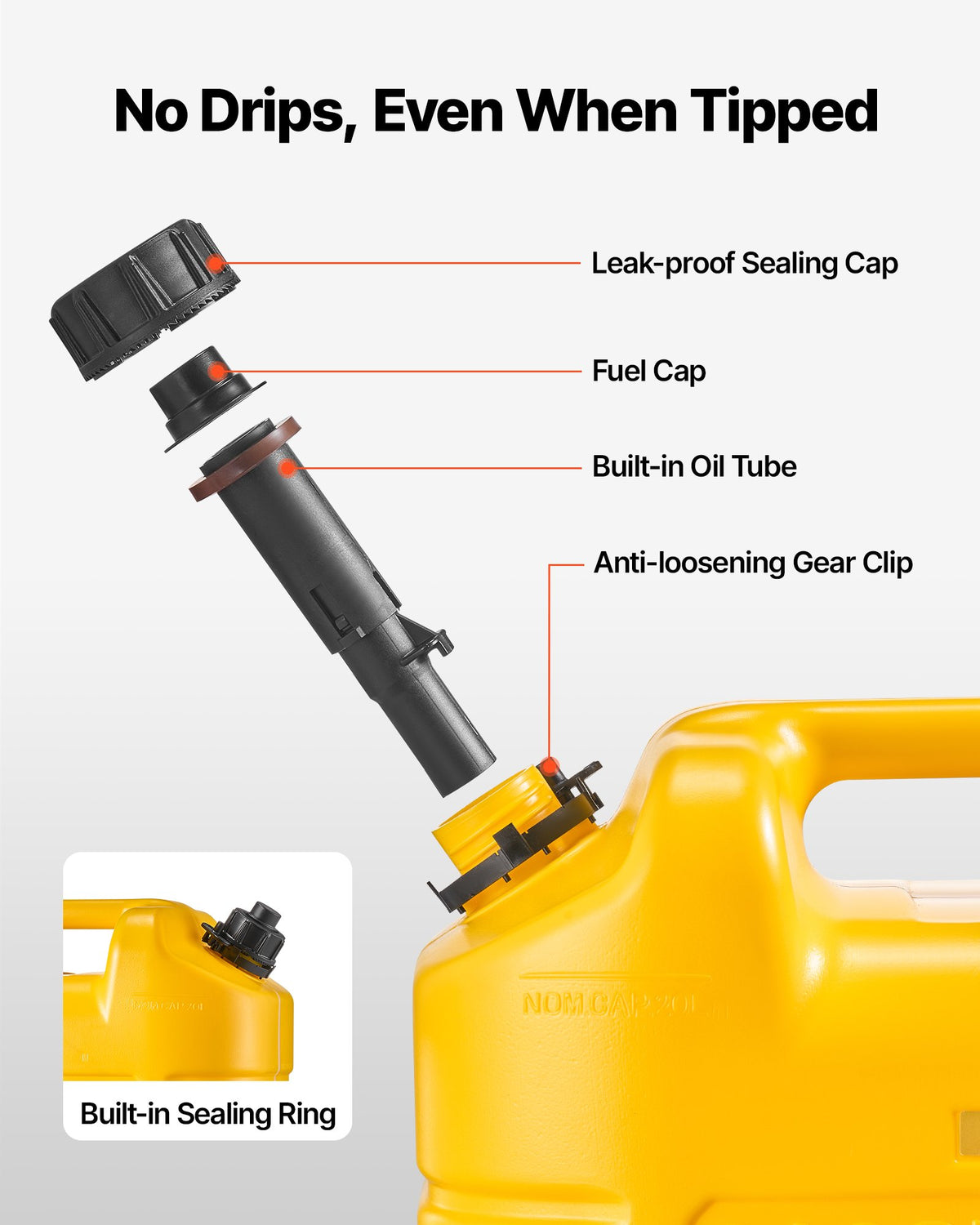VEVOR Fuel Container, 19 L, Gas Tank with Spout & Clear Scale, 15 L/min Max Flow Rate, Secure & Leak-proof, Portable Flat Fluid Container for Most Cars Motorcycle SUV ATV UTV, Yellow, 2 Packs