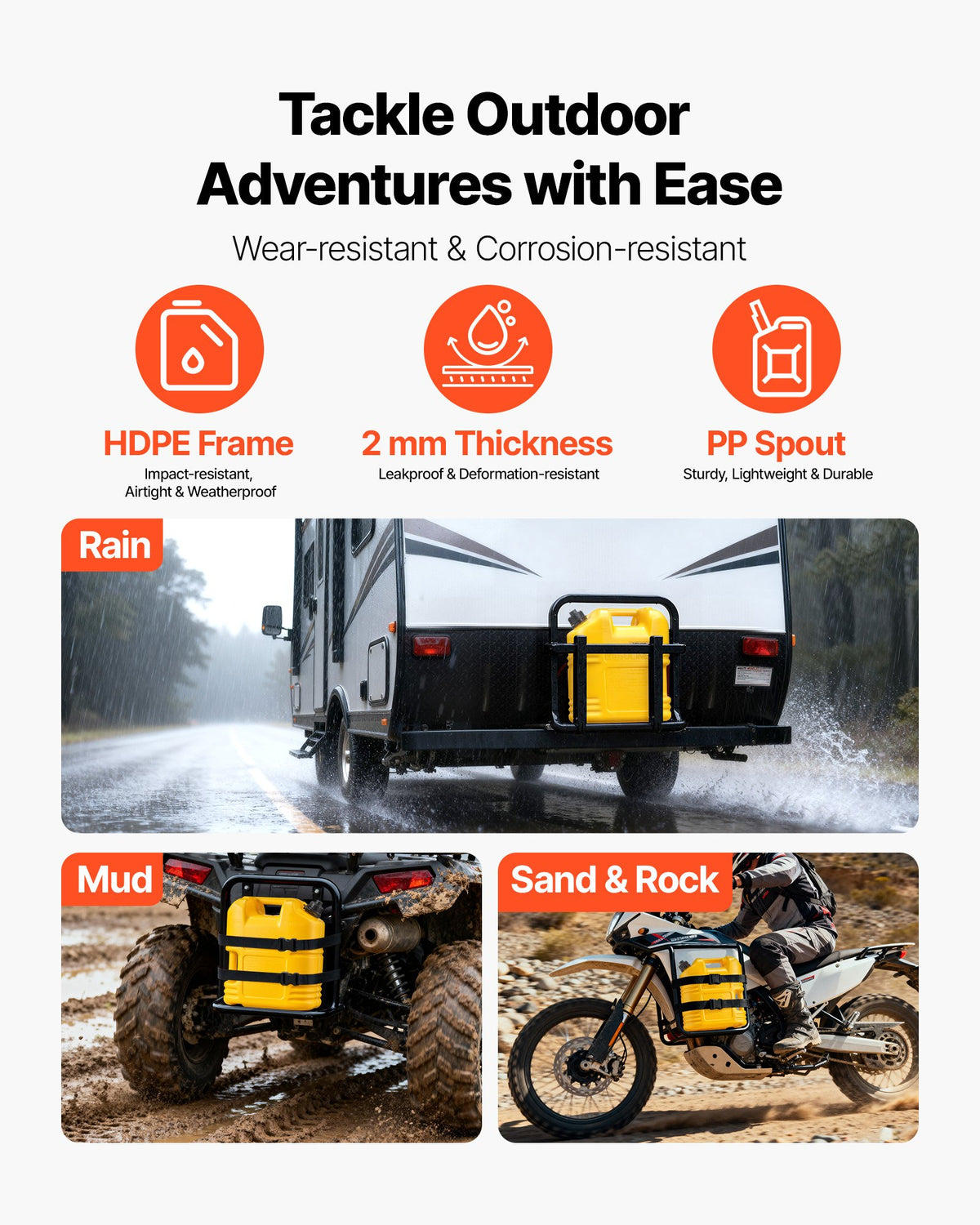 VEVOR Fuel Container, 19 L, Gas Tank with Spout & Clear Scale, 15 L/min Max Flow Rate, Secure & Leak-proof, Portable Flat Fluid Container for Most Cars Motorcycle SUV ATV UTV, Yellow, 2 Packs