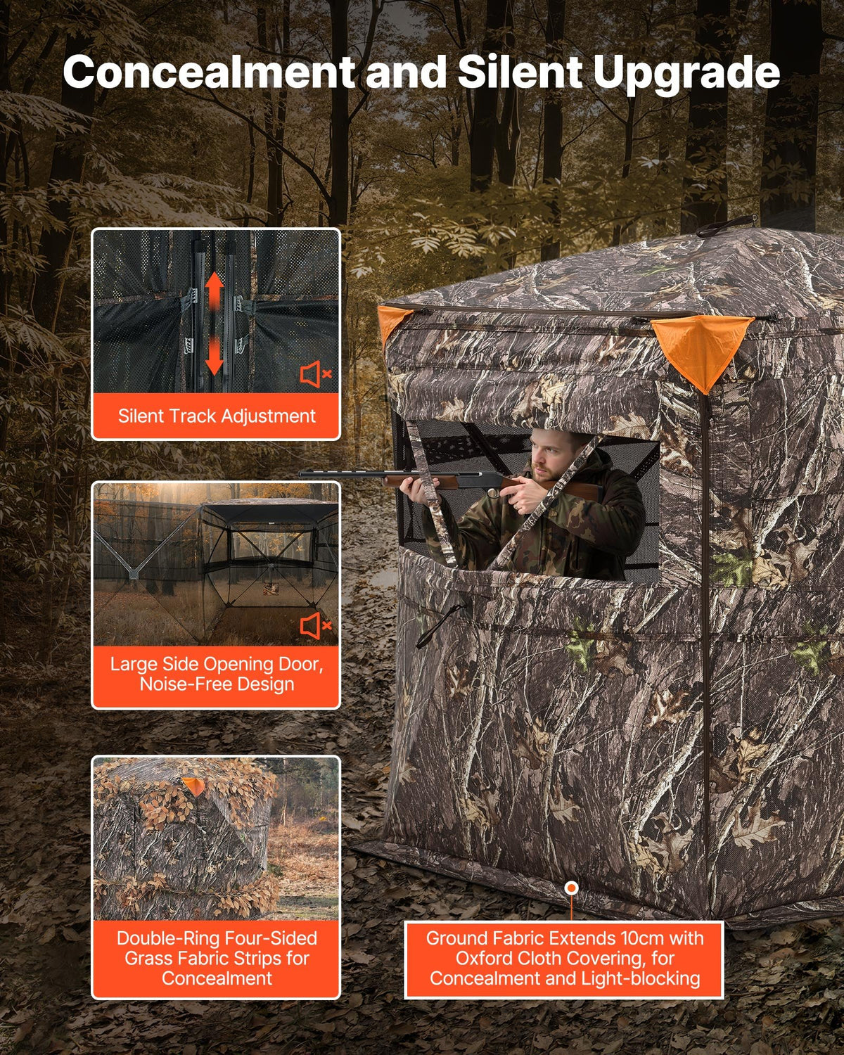 VEVOR Hunting Blind, 2-3 Person See Through Ground Blinds with Carrying Bag, 360 Degree Portable Camouflage Tent, Durable Concealed Shelter with Silent Side Door and Window, for Turkey and Deer