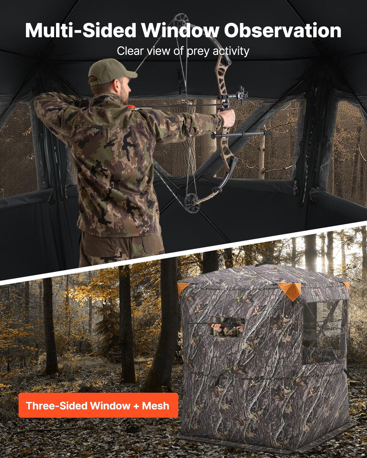 VEVOR Hunting Blind, 2-3 Person Thermal Ground Blinds with Tri-Leg Chair and Carrying Bag, Portable Camouflage Tent, Durable Concealed Shelter with Silent Zipper Door and Window, for Turkey Deer