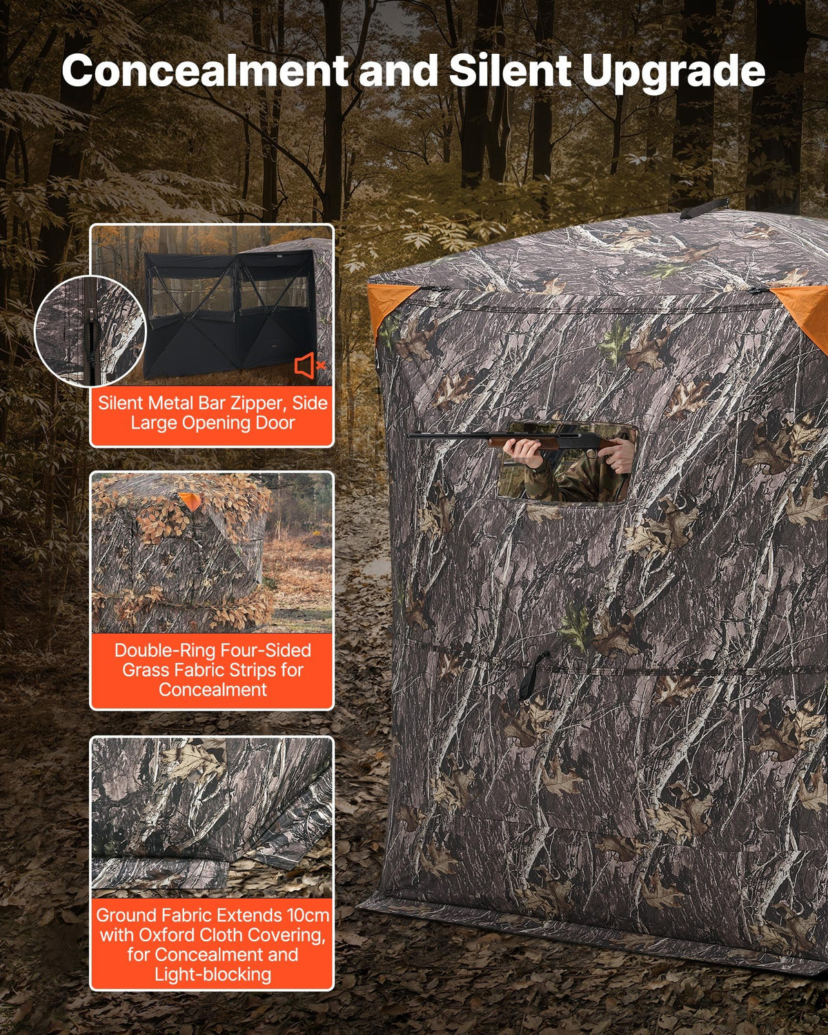 VEVOR Hunting Blind, 2-3 Person Thermal Ground Blinds with Tri-Leg Chair and Carrying Bag, Portable Camouflage Tent, Durable Concealed Shelter with Silent Zipper Door and Window, for Turkey Deer