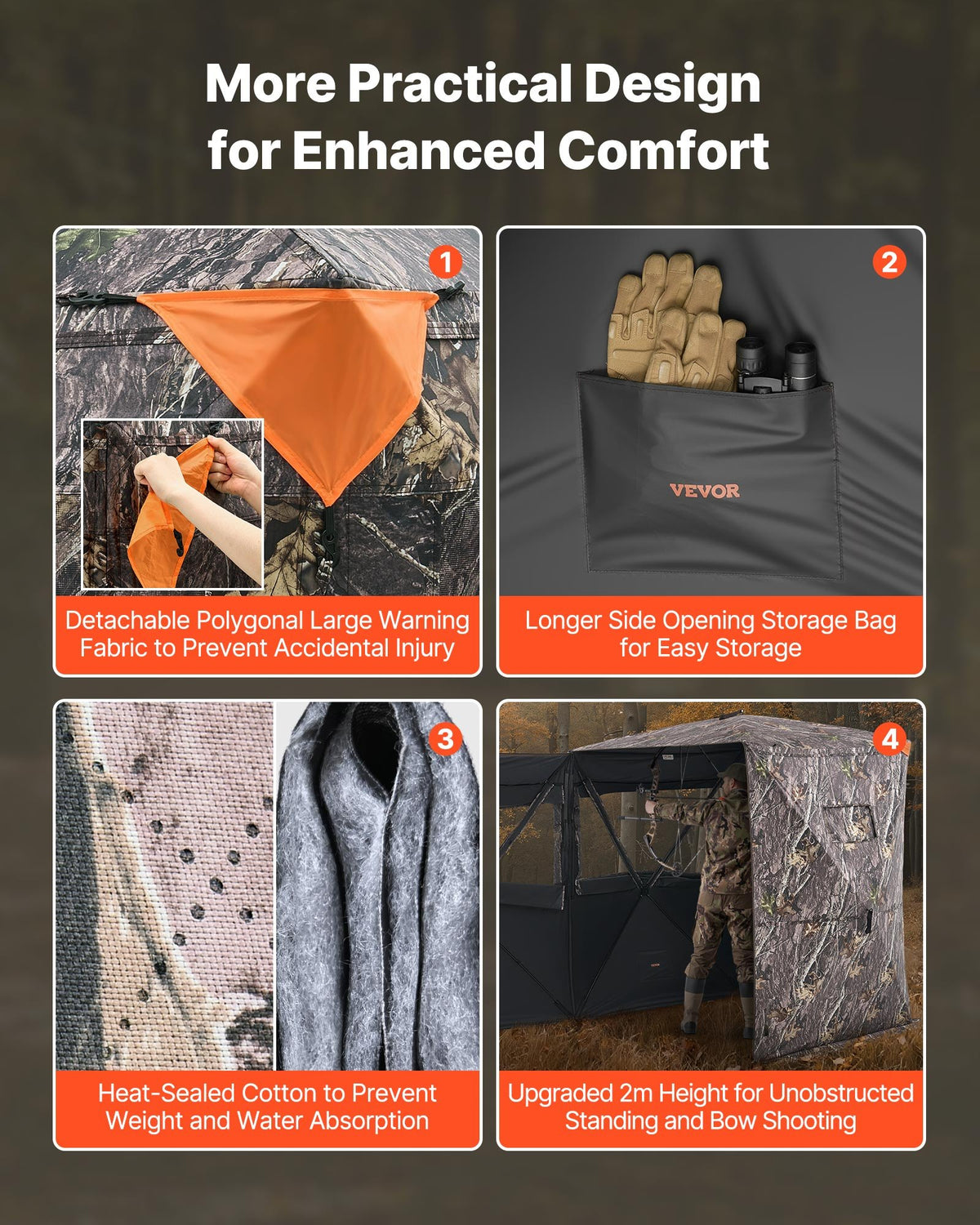 VEVOR Hunting Blind, 2-3 Person Thermal Ground Blinds with Tri-Leg Chair and Carrying Bag, Portable Camouflage Tent, Durable Concealed Shelter with Silent Zipper Door and Window, for Turkey Deer