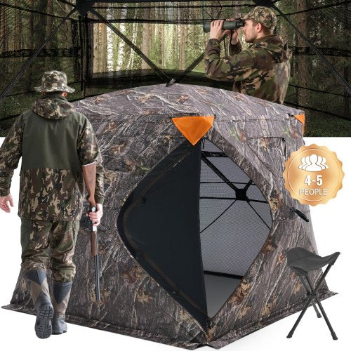 VEVOR Hunting Blind, 270° See Through Ground Blind, 4-5 Person Pop Up Deer Blind for Hunting with Carrying Bag, Portable Resilient Hunting Tent, One-Way See-Through Mesh for Turkey and Deer Hunting
