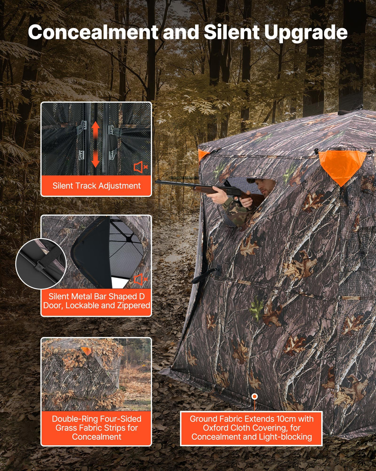 VEVOR Hunting Blind, 270° See Through Ground Blind, 4-5 Person Pop Up Deer Blind for Hunting with Carrying Bag, Portable Resilient Hunting Tent, One-Way See-Through Mesh for Turkey and Deer Hunting