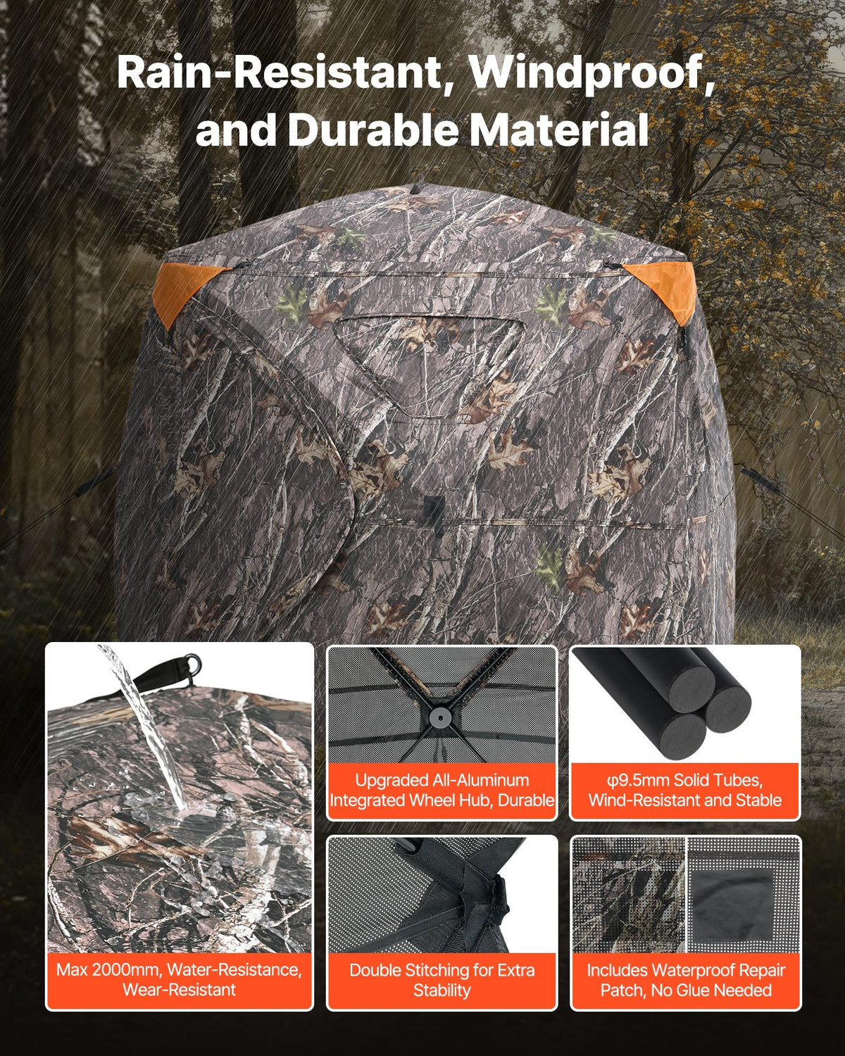 VEVOR Hunting Blind, 270° See Through Ground Blind, 4-5 Person Pop Up Deer Blind for Hunting with Carrying Bag, Portable Resilient Hunting Tent, One-Way See-Through Mesh for Turkey and Deer Hunting