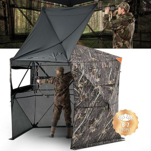 VEVOR Hunting Blind, 6-7 Person, 288 Degree 5 Side See-Through Ground Blinds with Carrying Bag, Portable Camouflage Tent, Durable Concealed Shelter with Silent Zipper Door and Window, for Turkey Deer