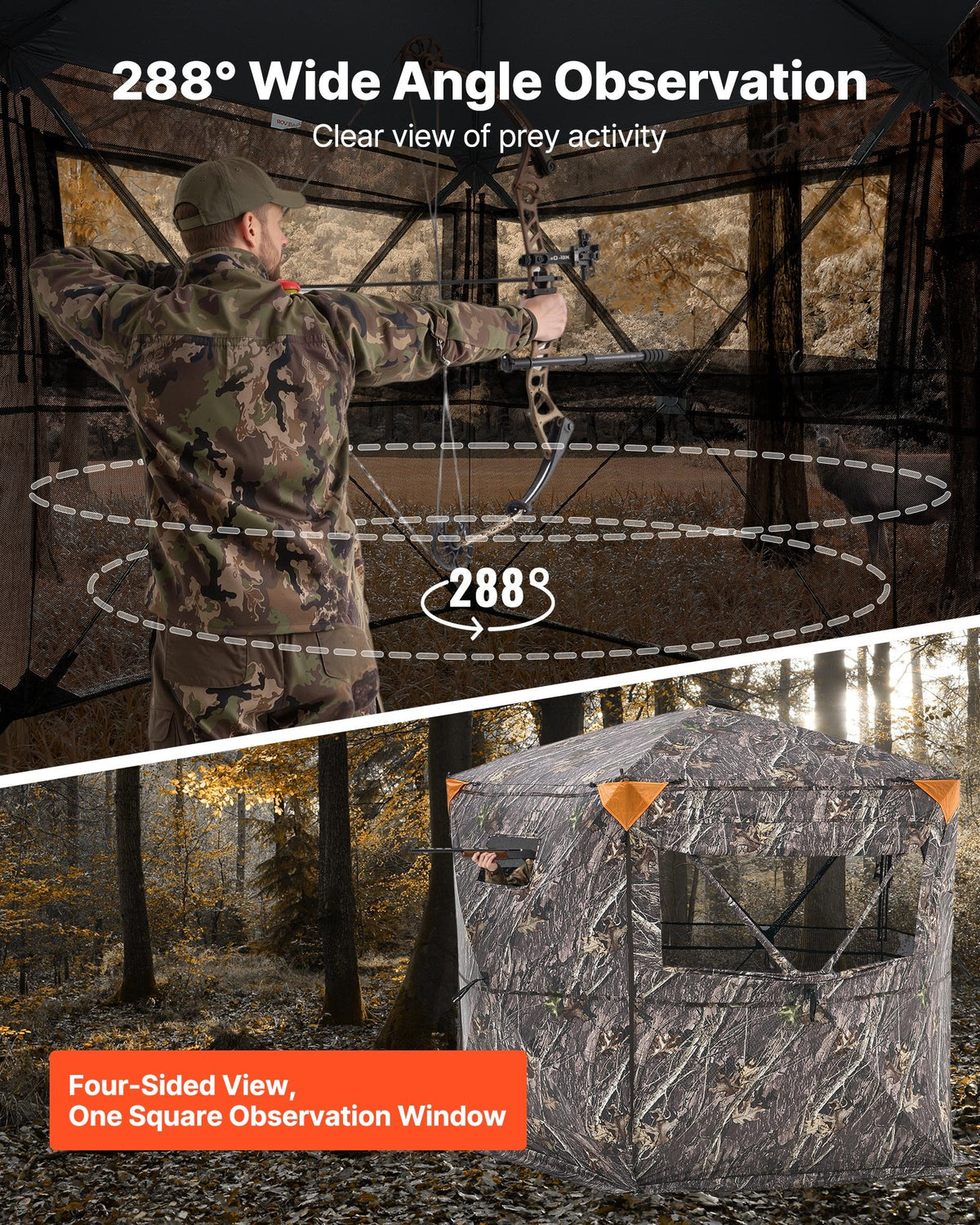 VEVOR Hunting Blind, 6-7 Person, 288 Degree 5 Side See-Through Ground Blinds with Carrying Bag, Portable Camouflage Tent, Durable Concealed Shelter with Silent Zipper Door and Window, for Turkey Deer