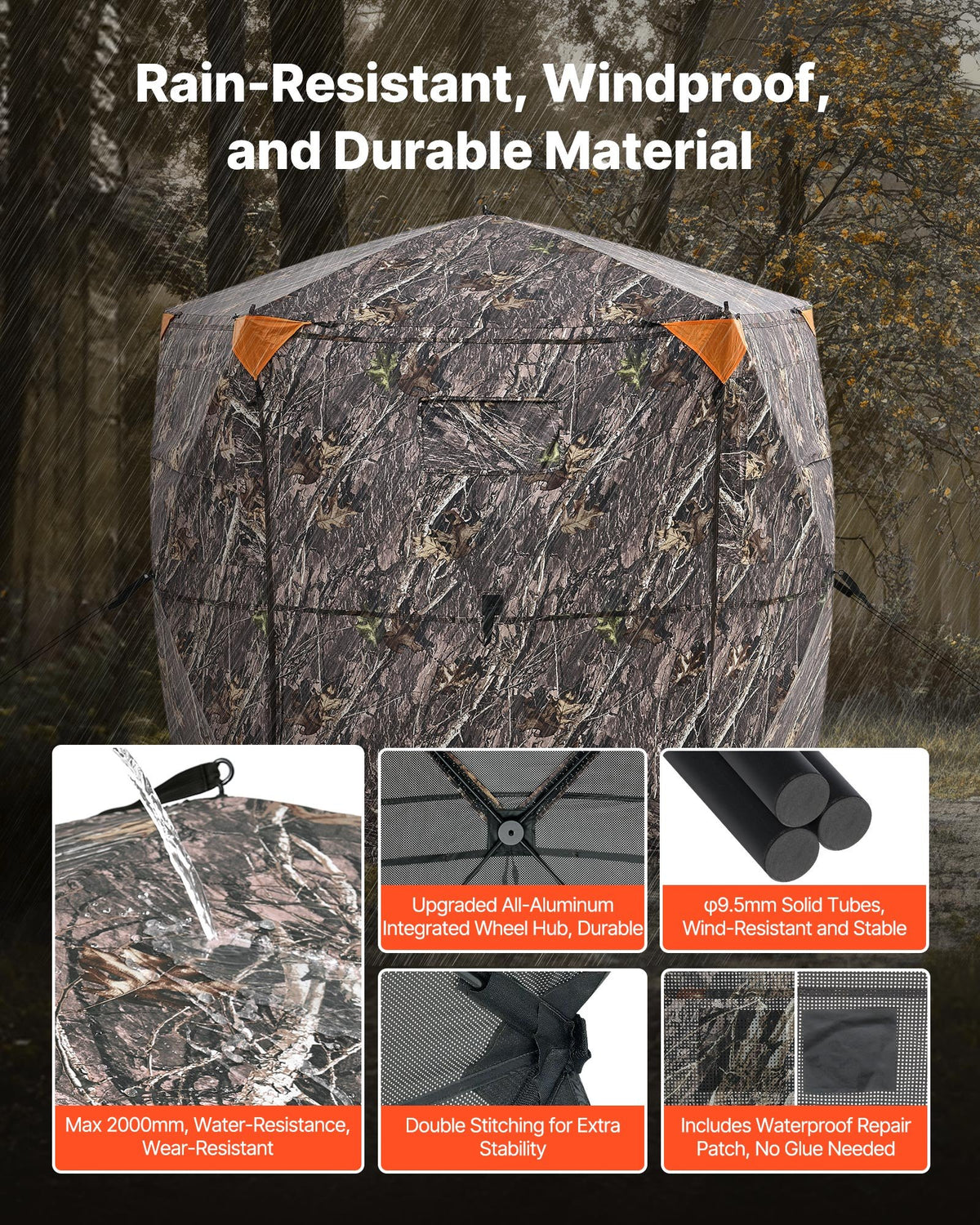 VEVOR Hunting Blind, 6-7 Person, 288 Degree 5 Side See-Through Ground Blinds with Carrying Bag, Portable Camouflage Tent, Durable Concealed Shelter with Silent Zipper Door and Window, for Turkey Deer
