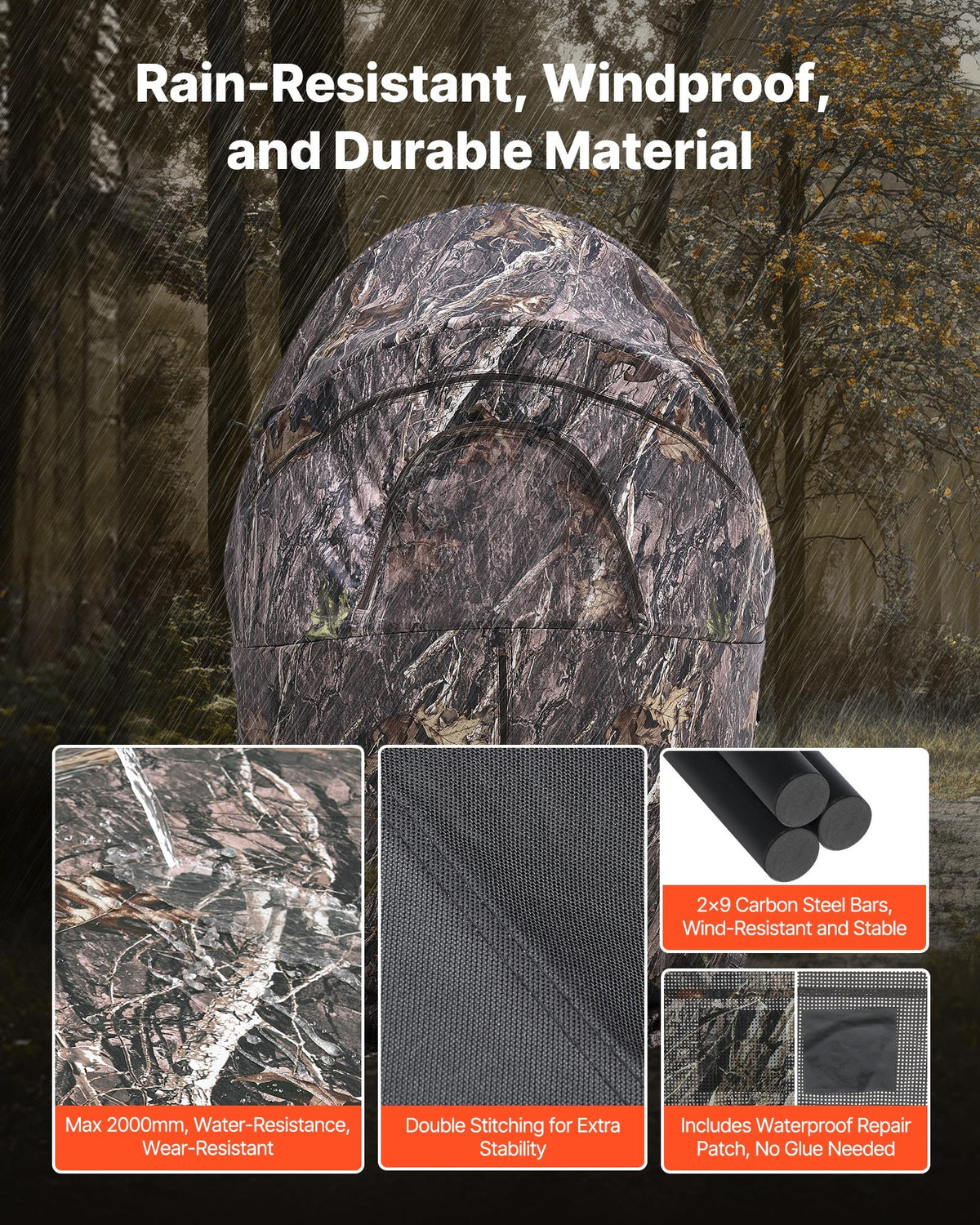 VEVOR Hunting Blind, Single Person Ground Blinds with Carrying Bag, Portable Camouflage Tent, Reinforced Durable Concealed Shelter with Silent Zipper Door and Window, for Turkey and Deer