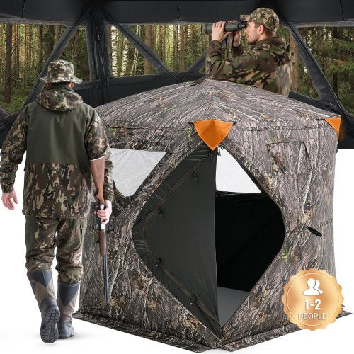VEVOR Hunting Blind, 270° Ground Blind, 1-2 Person Pop Up Deer Blind for Hunting with Carrying Bag, Portable Resilient Hunting Tent, 3 Horizontal Windows for Turkey and Deer Hunting