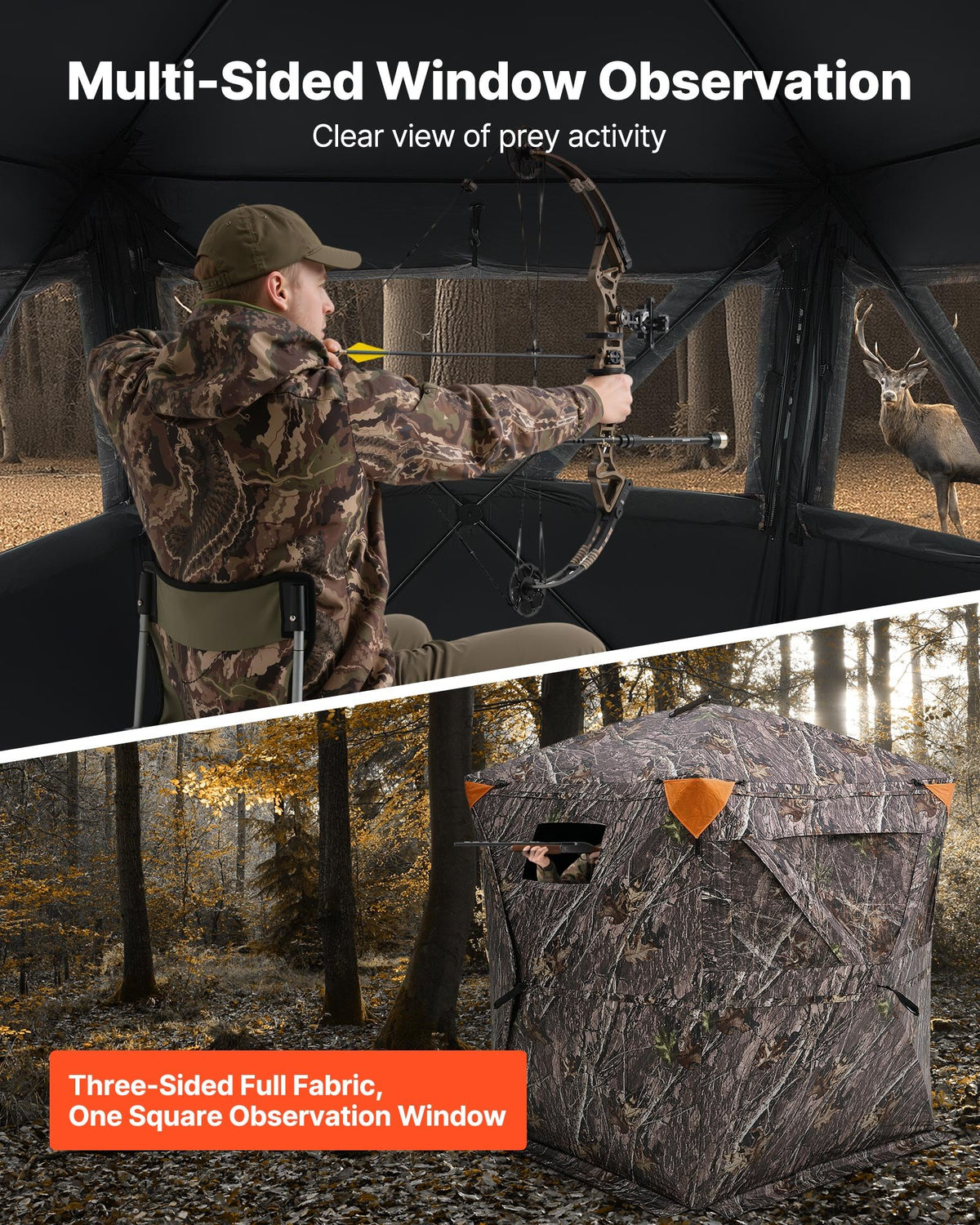 VEVOR Hunting Blind, 270° Ground Blind, 1-2 Person Pop Up Deer Blind for Hunting with Carrying Bag, Portable Resilient Hunting Tent, 3 Horizontal Windows for Turkey and Deer Hunting