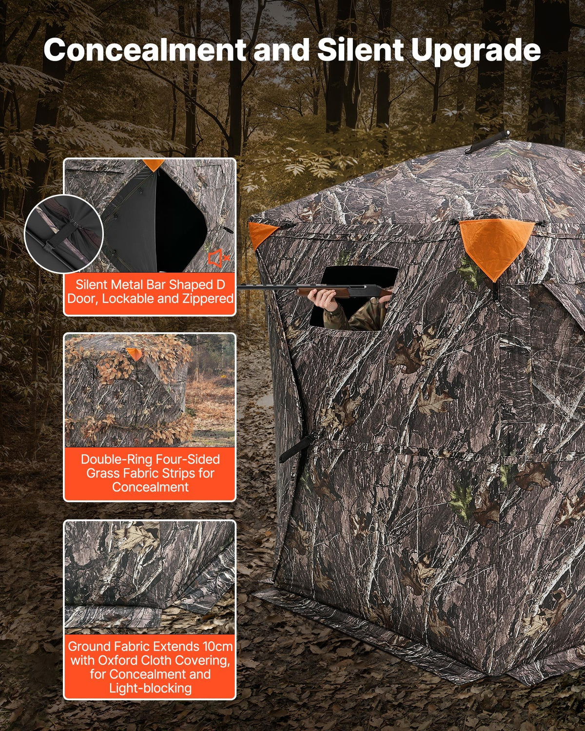 VEVOR Hunting Blind, 270° Ground Blind, 1-2 Person Pop Up Deer Blind for Hunting with Carrying Bag, Portable Resilient Hunting Tent, 3 Horizontal Windows for Turkey and Deer Hunting
