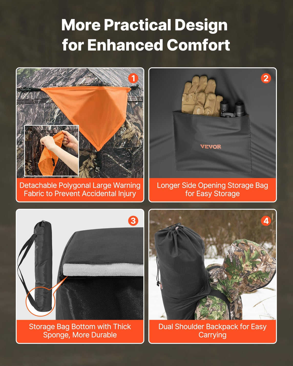 VEVOR Hunting Blind, 270° Ground Blind, 1-2 Person Pop Up Deer Blind for Hunting with Carrying Bag, Portable Resilient Hunting Tent, 3 Horizontal Windows for Turkey and Deer Hunting