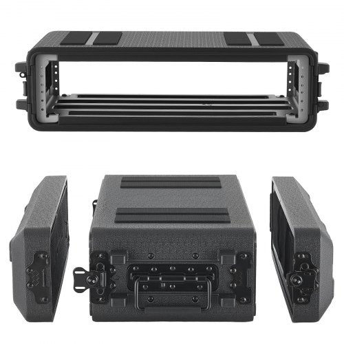 VEVOR 2U Rack Case, 260 mm Depth, Rackmount Flight Case Shallow Rack with Microphone Compartments, Polyethylene Construction, Recessed Twist Latches, Easy Installation, for Amplifier, Audio, DJ Mixer