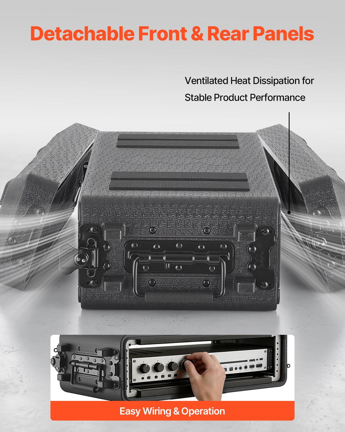 VEVOR 2U Rack Case, 260 mm Depth, Rackmount Flight Case Shallow Rack with Microphone Compartments, Polyethylene Construction, Recessed Twist Latches, Easy Installation, for Amplifier, Audio, DJ Mixer