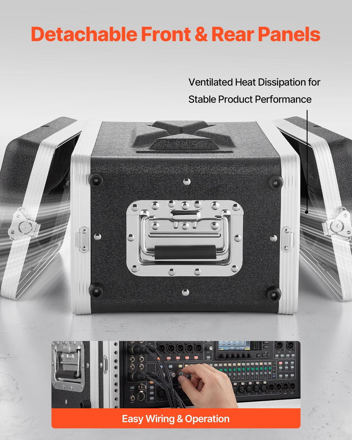 VEVOR 4U Rack Case, 310 mm Depth, Server Rack Cabinet Shallow with ABS Construction, Heavy Duty Recessed Twist Latches, Detachable Front & Back Cover, Easy Installation, for Amplifier, Audio, DJ Mixer