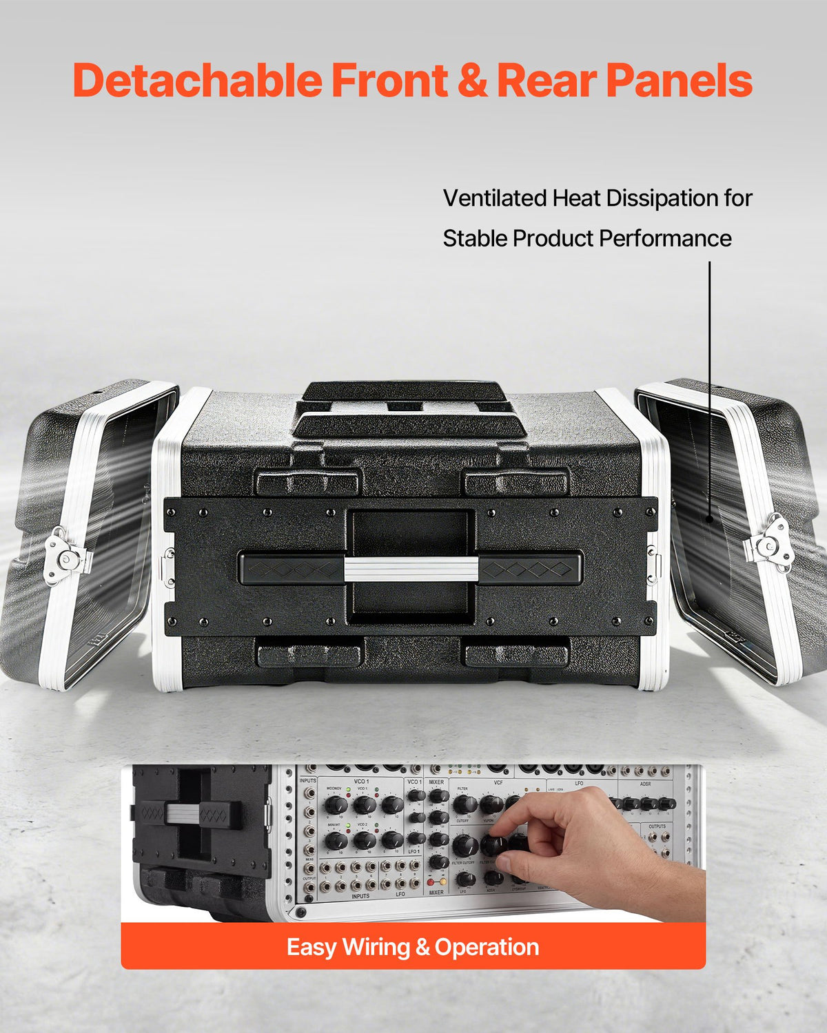 VEVOR 4U Rack Case, Standard 480 mm Depth, Server Rack Cabinet with ABS Construction, Heavy Duty Recessed Twist Latches, Detachable Front & Back Cover, Easy Installation, for Amplifiers, DJ Mixers