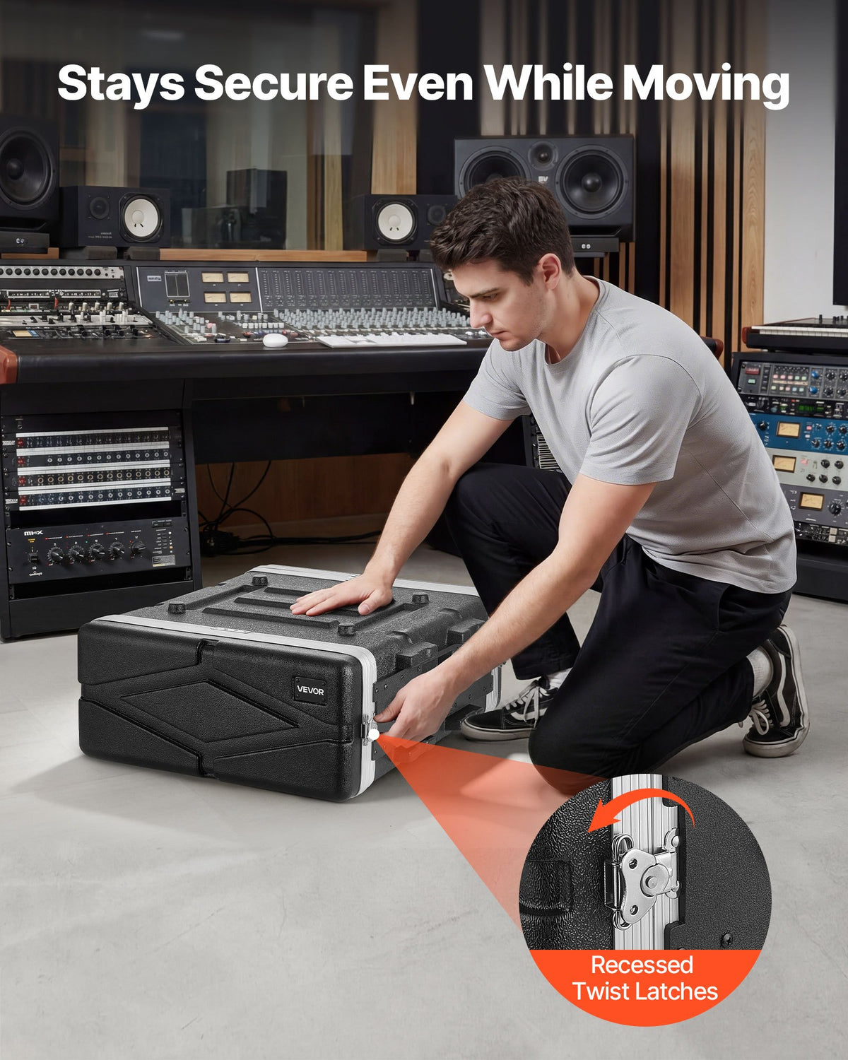 VEVOR 4U Rack Case, Standard 480 mm Depth, Server Rack Cabinet with ABS Construction, Heavy Duty Recessed Twist Latches, Detachable Front & Back Cover, Easy Installation, for Amplifiers, DJ Mixers