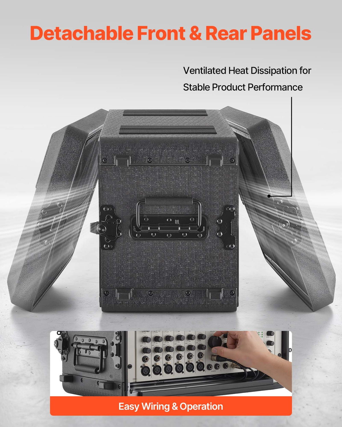 VEVOR 6U Rack Case, 260 mm Depth, Rackmount Flight Case Shallow Rack with Microphone Compartments, Polyethylene Construction, Recessed Twist Latches, Easy Installation, for Amplifier, Audio, DJ Mixer
