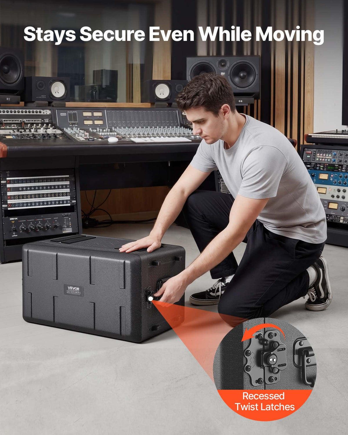 VEVOR 6U Rack Case, 260 mm Depth, Rackmount Flight Case Shallow Rack with Microphone Compartments, Polyethylene Construction, Recessed Twist Latches, Easy Installation, for Amplifier, Audio, DJ Mixer