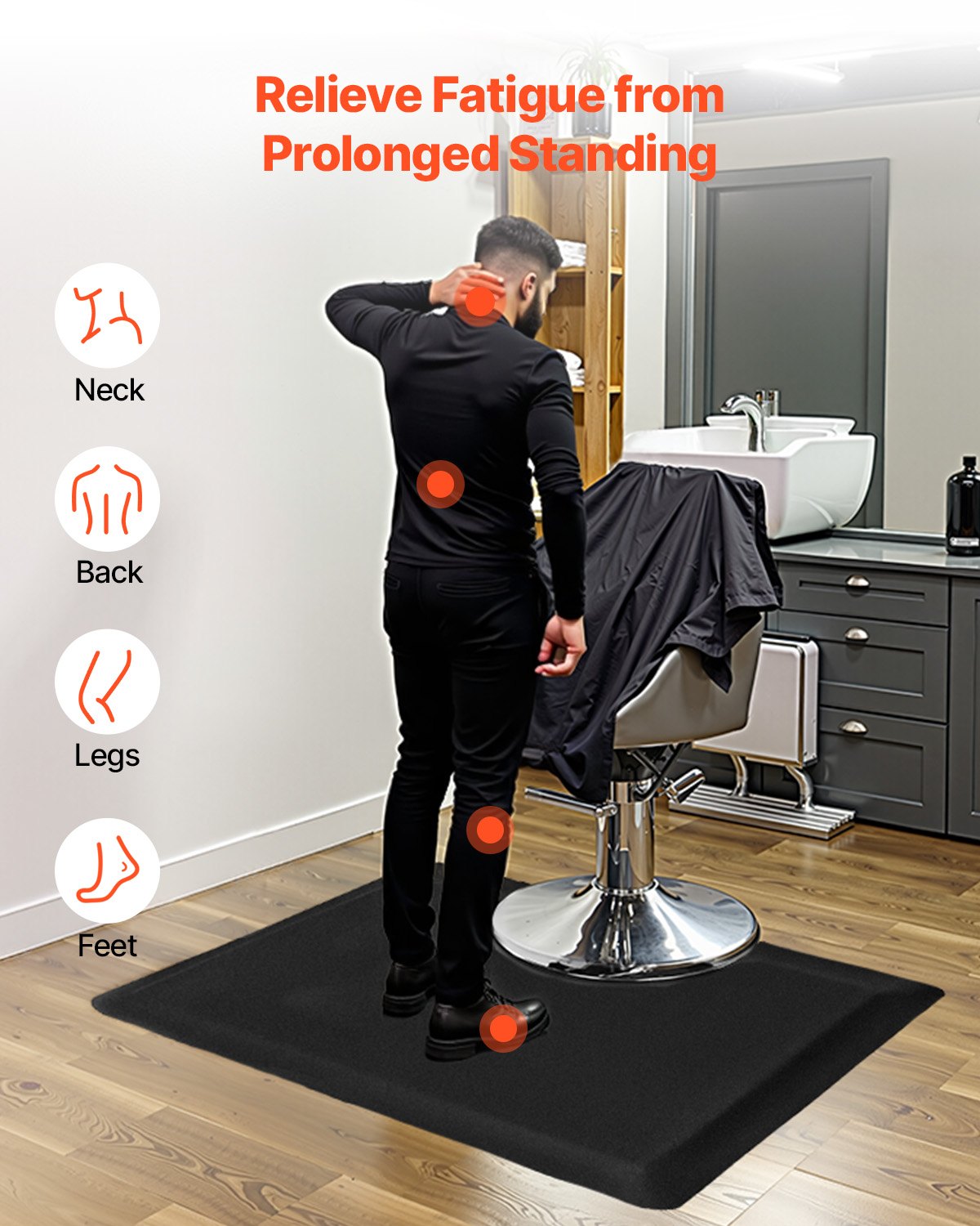 VEVOR Salon Mat for Hair Stylist, 1525 x 910 mm Rectangle Salon Chair Mat Anti Fatigue, 13mm Thickened PVC + NBR Barber Shop Floor Mat with Round Cut Out, Anti-Trip Beveled Edges & Non-slip Bottom
