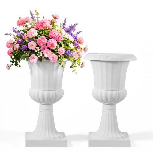 VEVOR Plastic Urn Planters, 25 x 42 cm, 2 Pack White Classic Flower Pots Front Porch Planters, Indoor & Outdoor Vase for Wedding, Party, Event, Home, Stage, Garden, Balcony, Patio Decoration