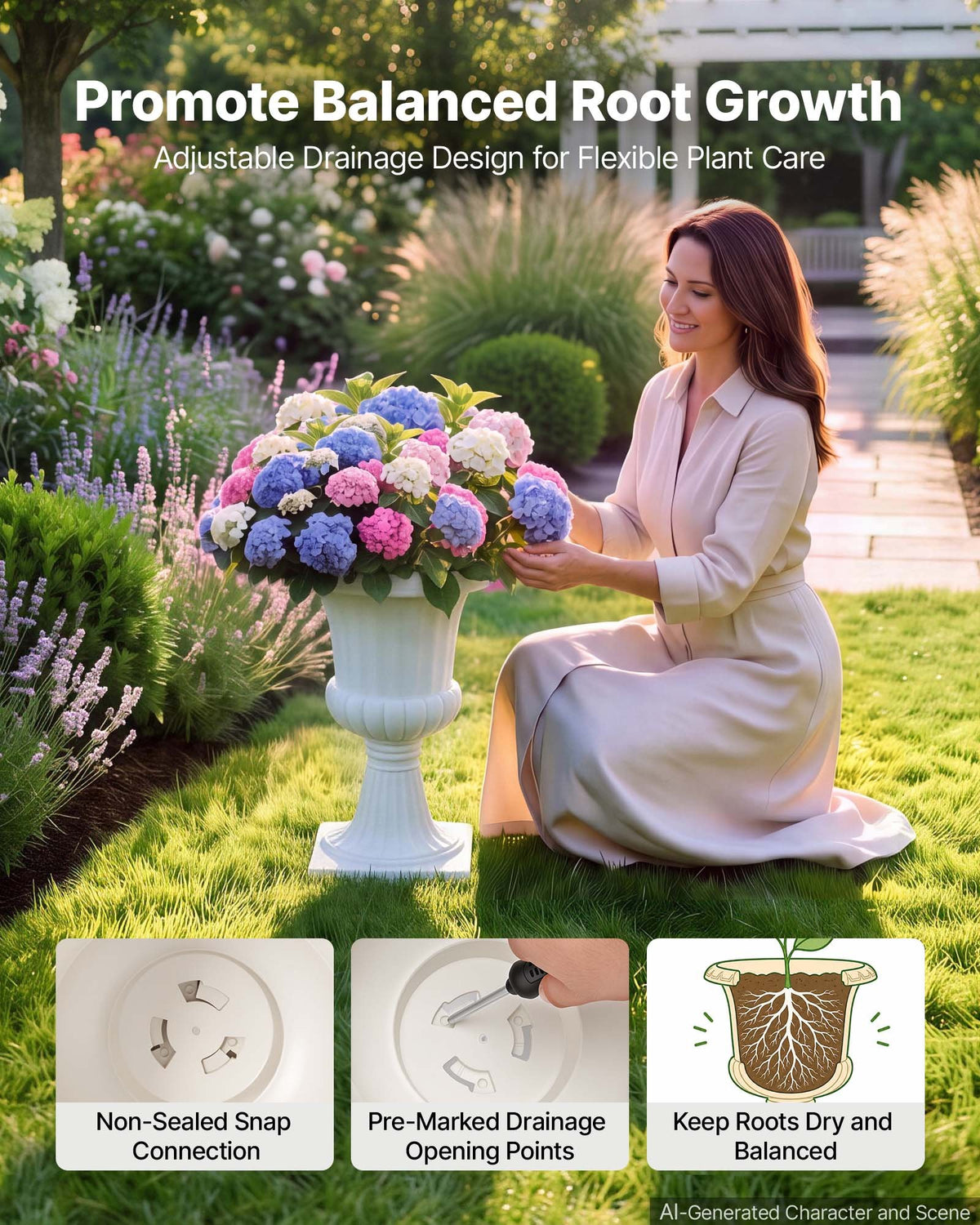 VEVOR Plastic Urn Planters, 25 x 42 cm, 2 Pack White Classic Flower Pots Front Porch Planters, Indoor & Outdoor Vase for Wedding, Party, Event, Home, Stage, Garden, Balcony, Patio Decoration