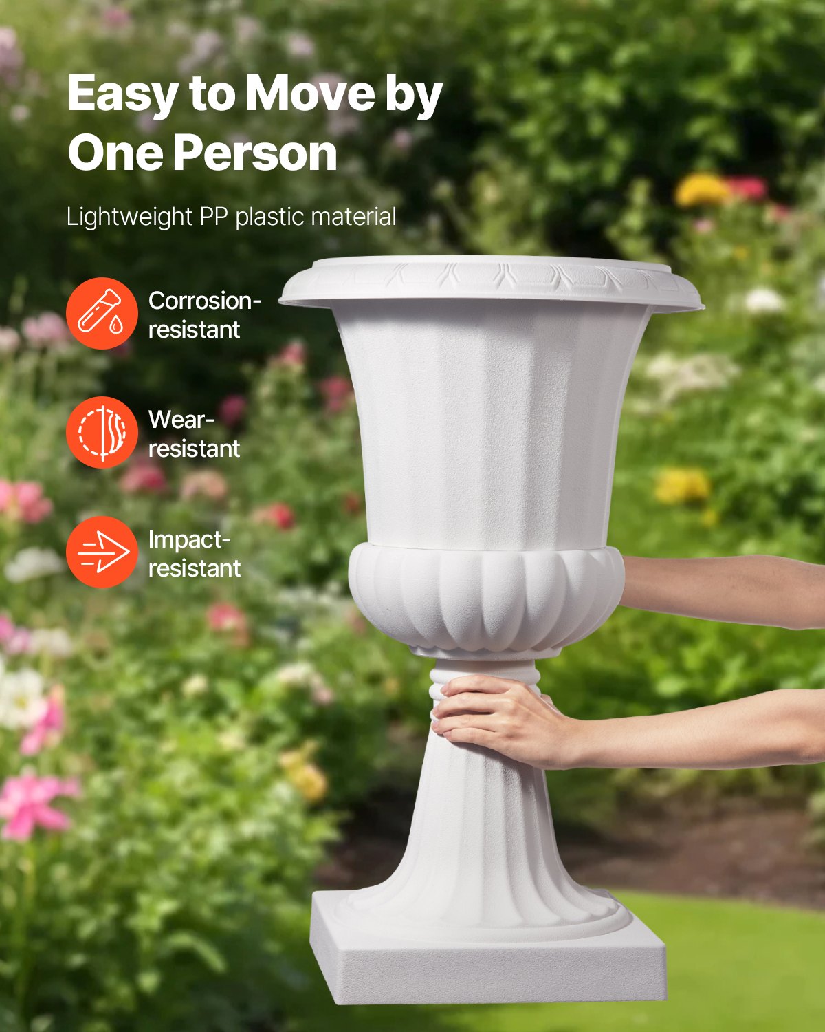VEVOR Plastic Urn Planters, 40 x 67 cm, 2 Pack White Classic Flower Pots Front Porch Planters, Indoor & Outdoor Vase for Wedding, Party, Event, Home, Stage, Garden, Balcony, Patio Decoration