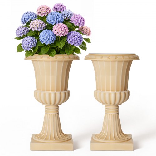 VEVOR Plastic Urn Planters 350 x 580 mm 2 PCS Beige Classic Urn Flower Pot, for Wedding, Party, Event, Home, Stage, Garden, Balcony, and Patio Decoration, Front Porch Planters, Indoor & Outdoor Vase