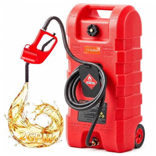 VEVOR Fuel Caddy, 15 Gallon, Portable Fuel Tank with Gravity & Hand Pump Modes, Fuel Tank Container with Wheels, 10 ft Delivery Hose & Manual Pump, Gas Caddy for Motorboats, ATVs, Gasoline & Diesel