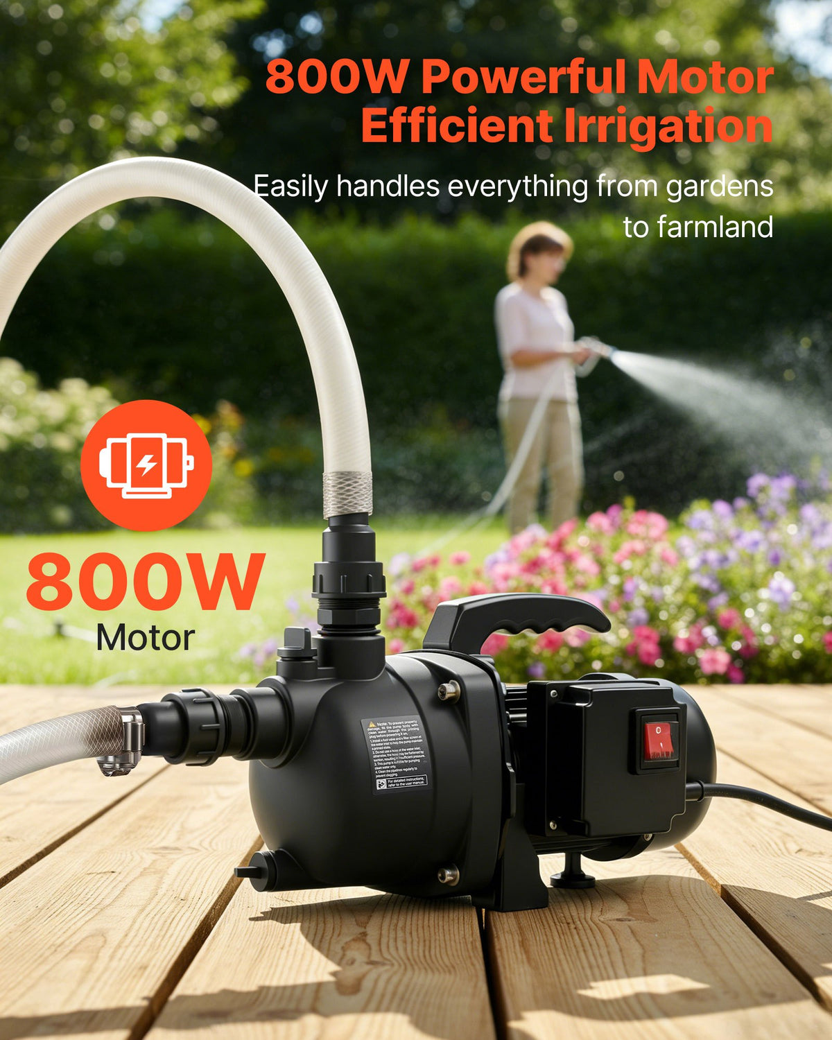 VEVOR Shallow Well Jet Pump, 800W, 230V 3300 L/H Maximum Flow Rate, PP Garden Well Jet Pump with 8 m Suction Height, Thermal Protection, European Voltage Standards, for Garden Irrigation Lawn Watering