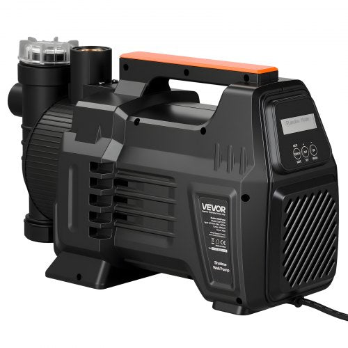 VEVOR Electronic Shallow Well Jet Pump, 1300W, 4800 L/H Maximum Flow Rate, PP Garden Well Jet Pump with 8 m Suction Height, Intelligent Electronic Control, for Garden Irrigation Lawn Sprinkler System