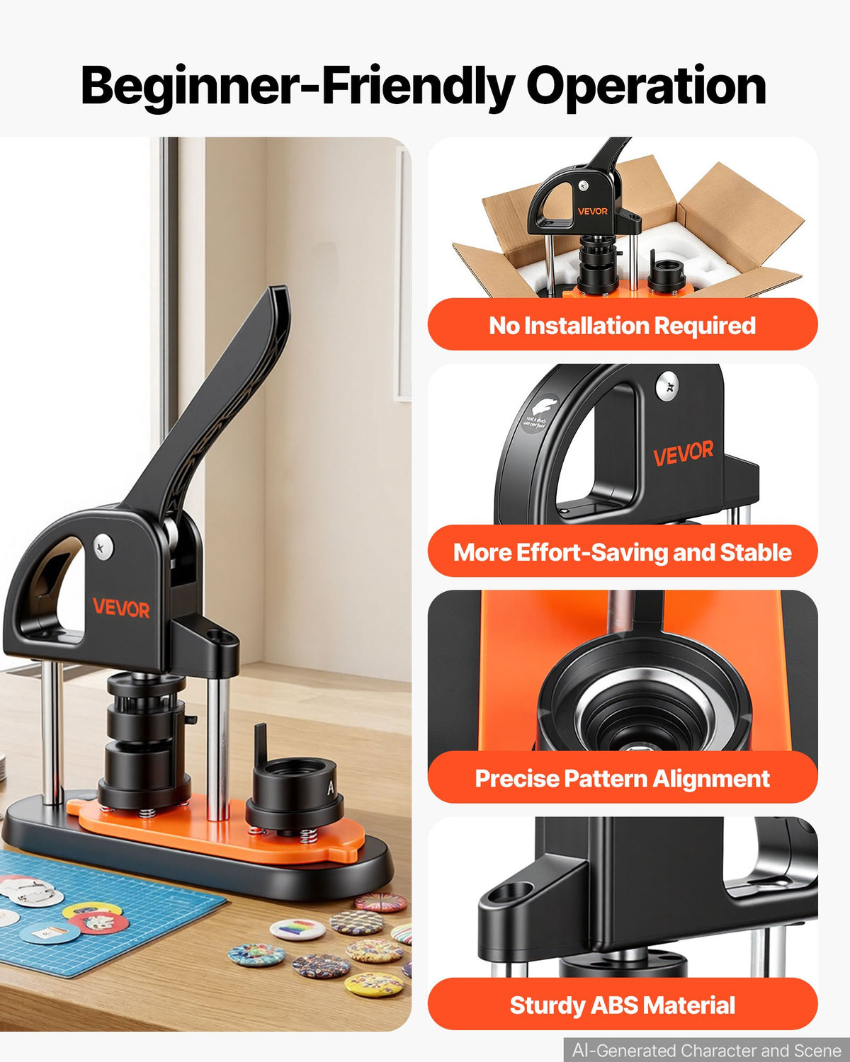 VEVOR Button Maker Machine, 0.98 inch/25mm Pin Maker, Installation-Free Badge Punch Press Kit, Children DIY Gifts Button Making Supplies with 500pcs Button Parts, Circle Cutter, Magic Book