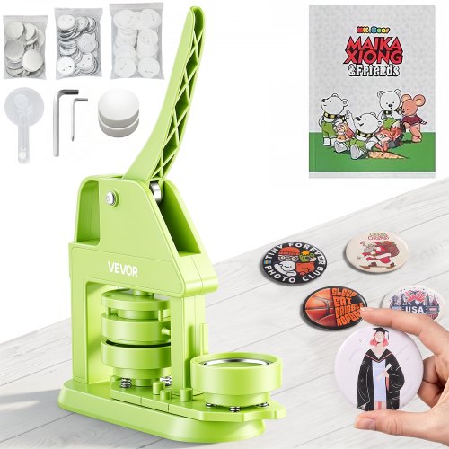 VEVOR Button Maker Machine, 58 mm, Plastic Pin Maker with 100pcs Button Parts, Mr. Panda Magic Book, Circle Cutter and Hex Wrenches, Reinforced Ergonomic Handle, for DIY Badges, Personalized Pins